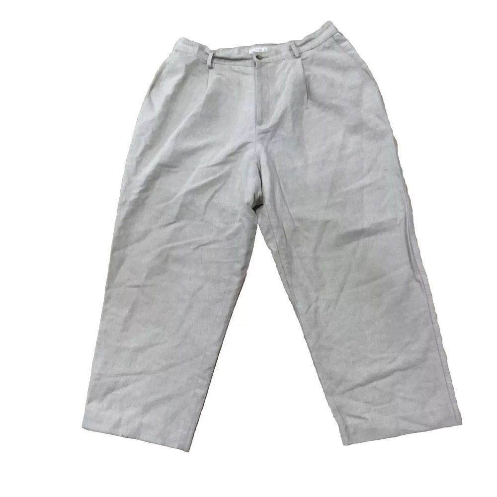 Elisabeth Liz Claiborne Pleated Linen Crop Pants Women 16 Tan High Rise 34x24